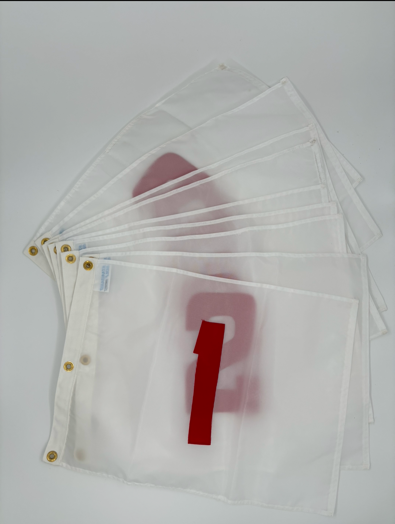 005 - White Tie on With Red Numbers