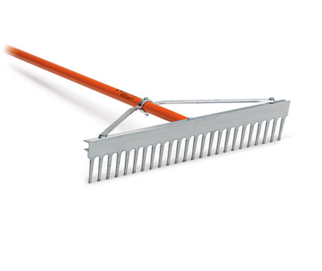 Accuform Landscape Rake with long rounded teeth, grading edge and orange handle