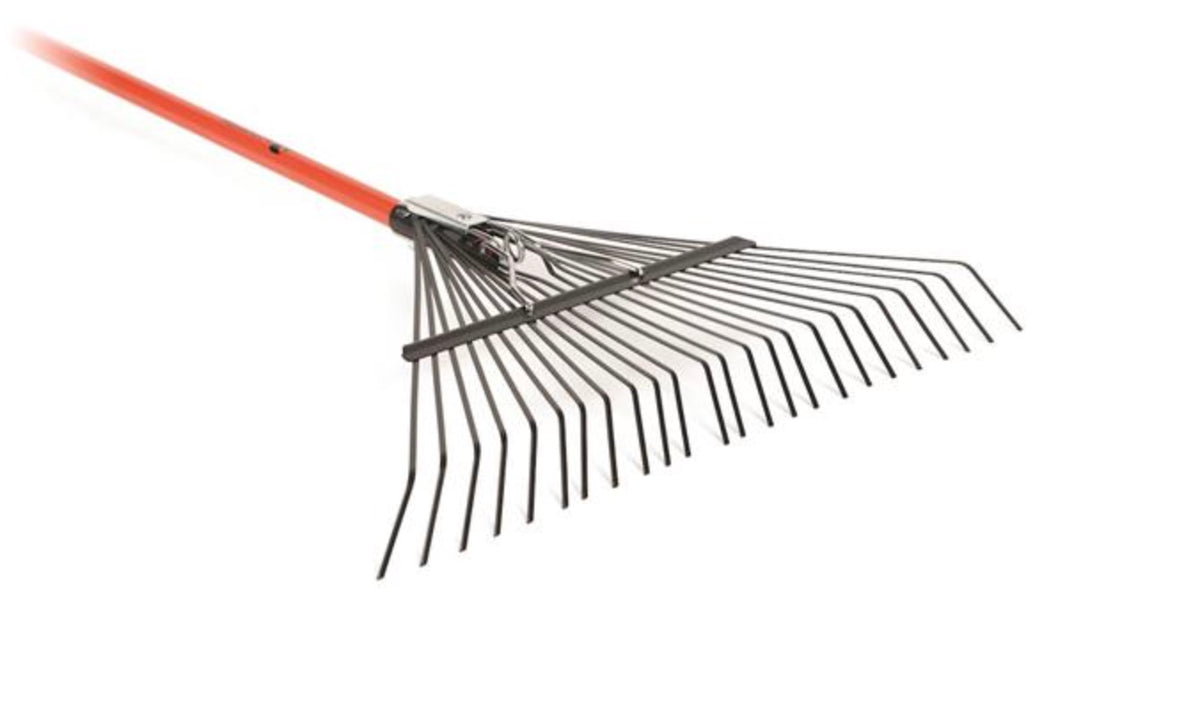 Accuform Spring Brace Leaf Rake with orange handle and 24 steel spring-brace tines