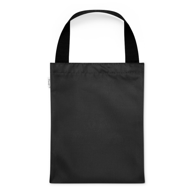 Standard divot bag in black with a black webbing handle, on a white background
