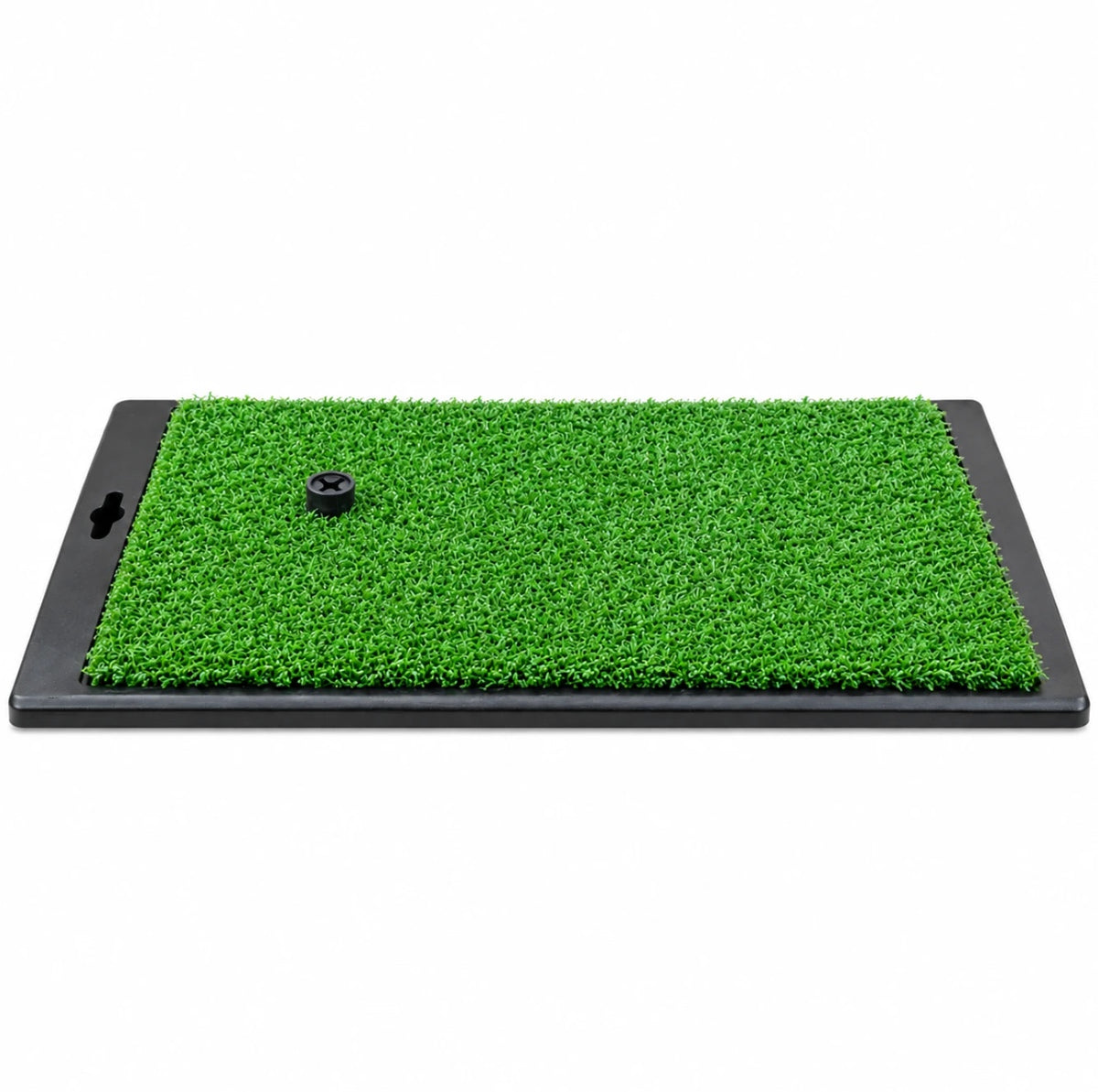 Golf fairway mat with rubber base and cross tee peg