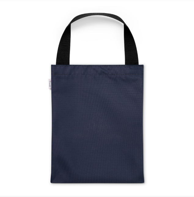 Standard divot bag in navy blue with a black webbing handle, on a white background