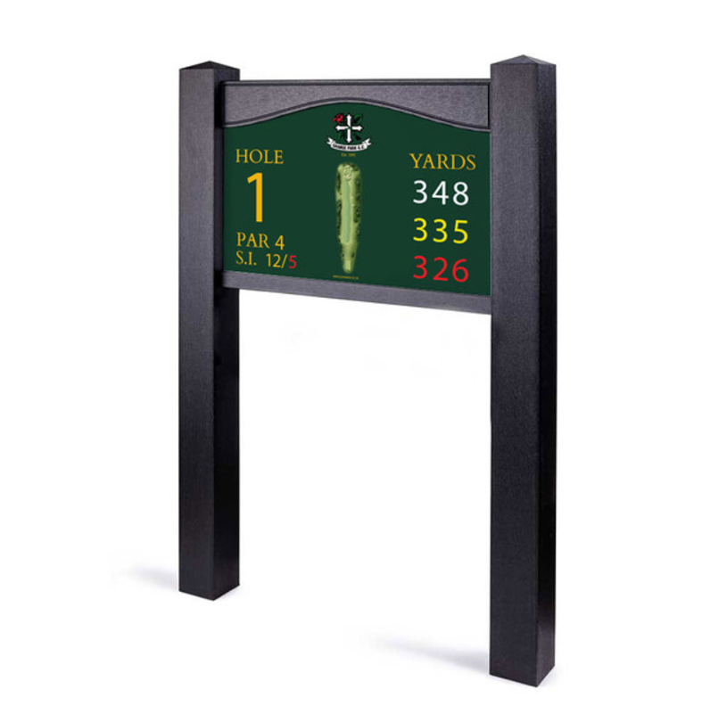 Black twin post tee sign with flat top and no sponsor panel