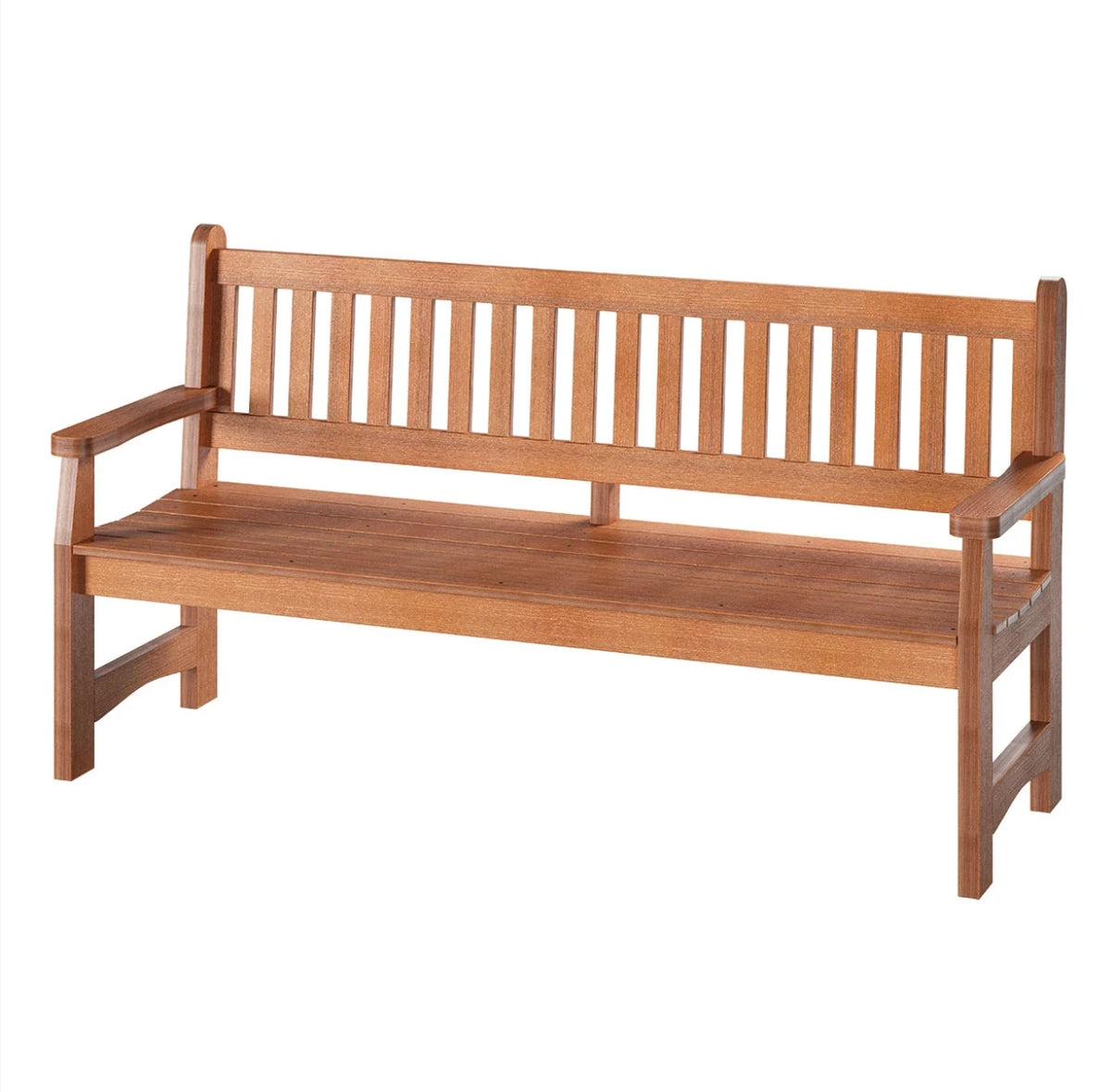 Traditional Luxewood recycled plastic bench, 3/4 seater, light oak wood effect
